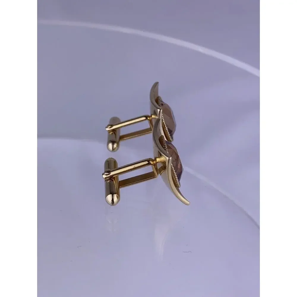 Brown Crystal Rhinestone Gold Tone Cufflinks Curved Statement Swank Vintage